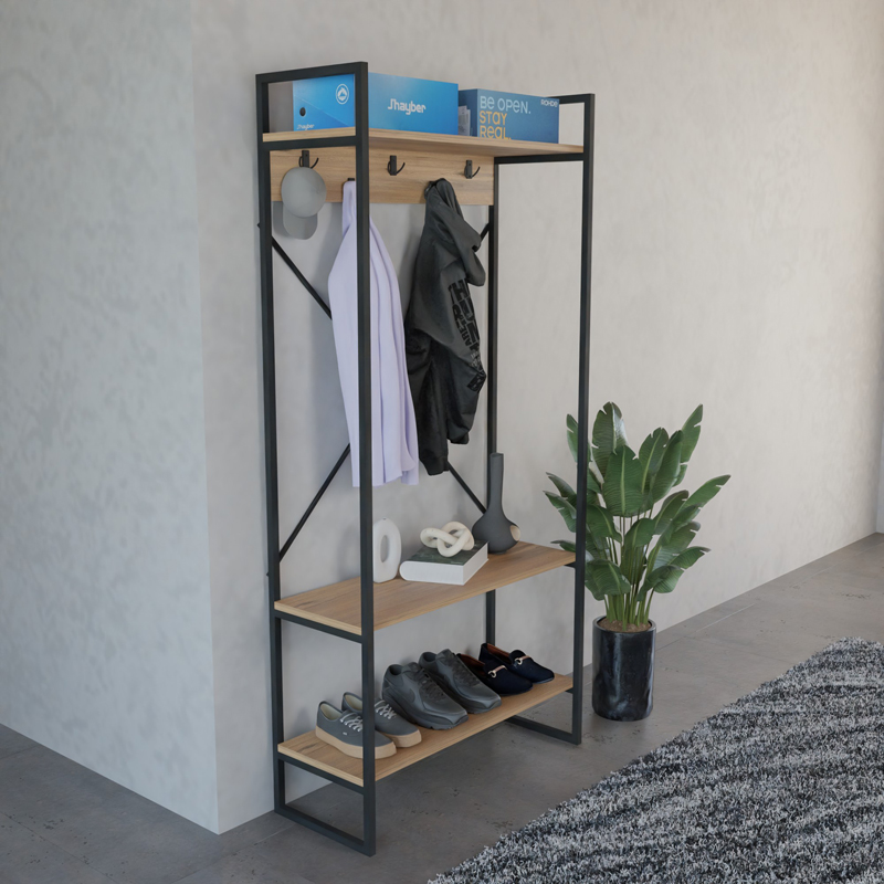 Levento pakoworld entance furniture oak with black metal frame 88x34x180 cm