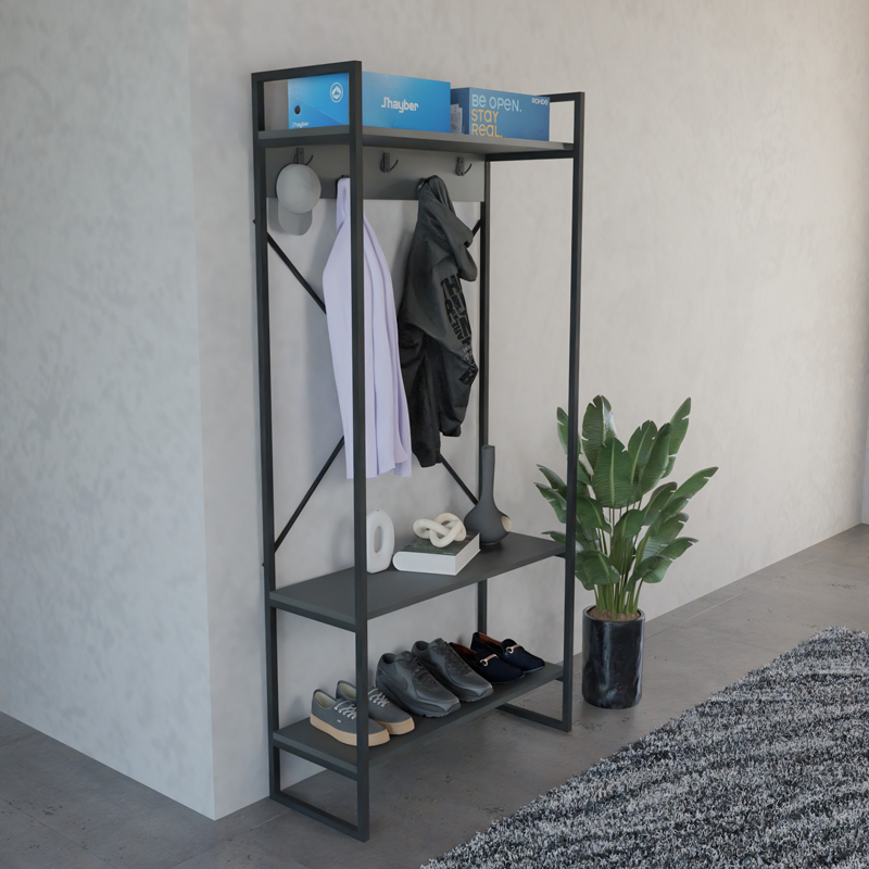 Levento pakoworld entance furniture anthracite with black metal frame 88x34x180cm