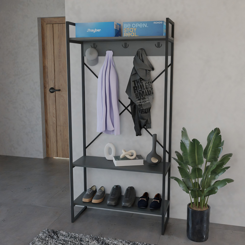 Levento pakoworld entance furniture anthracite with black metal frame 88x34x180cm