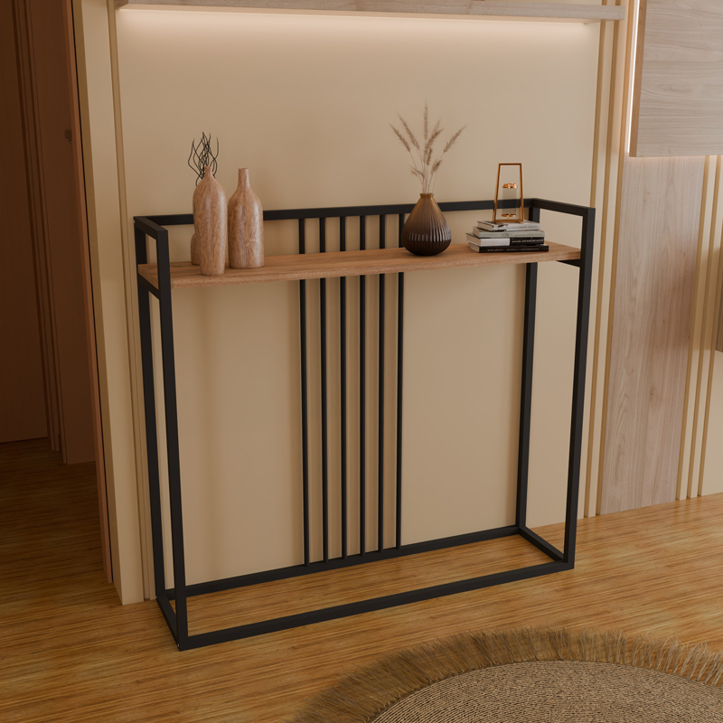 Convida pakoworld console table oak with black metal frame 100x25x90cm