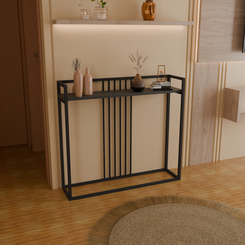 Convida pakoworld console table anthracite with black metal frame 100x25x90cm