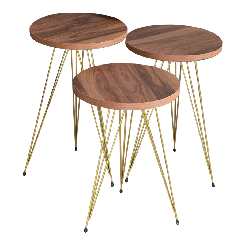 Side tables Wakmi pakoworld 3 pieces set natural-gold metal leg