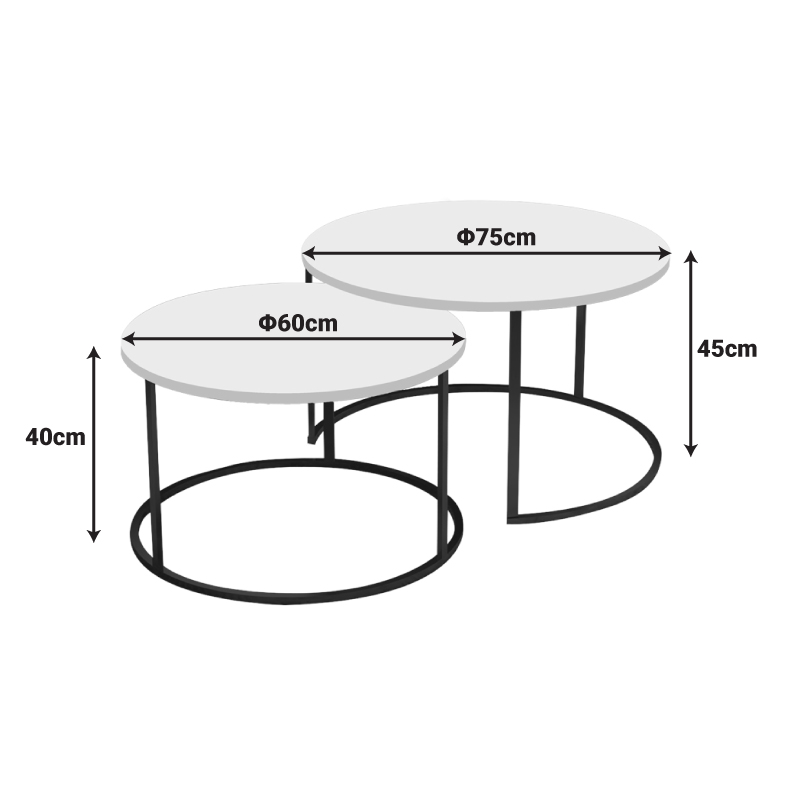 Τραπέζι σαλονιού Solme pakoworld σετ 2τεμ κρεμ-πόδι μαύρο μέταλλο