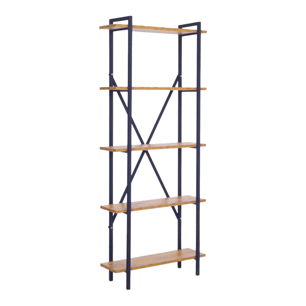 Βιβλιοθήκη Derena pakoworld oak με μαύρο μέταλλο 60x29x160εκ