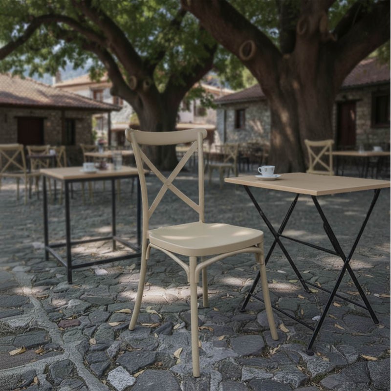 Stackable Crossie chair pakoworld pp in cappuccino shade 38x46.5x82cm
