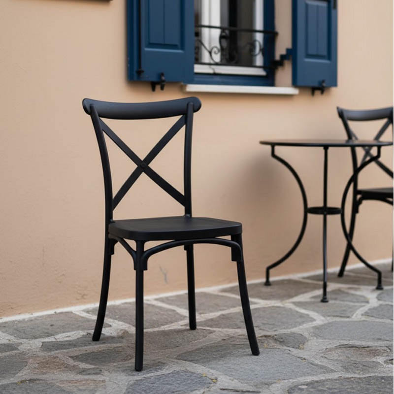 Stackable Crossie chair pakoworld pp in dark grey shade 38x46.5x82cm