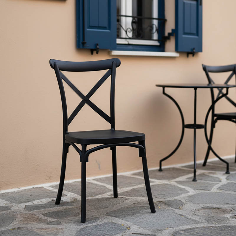 Stackable Crossie chair pakoworld pp in dark grey shade 41x46x84cm