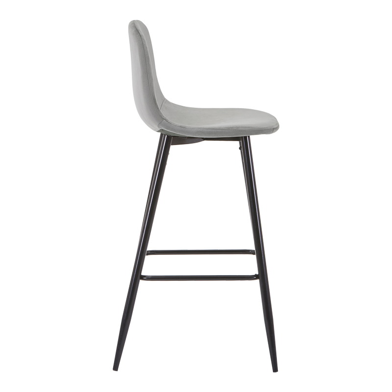 Bar stool medium height Bella pakoworld light grey velvet-black metal leg 41x47x93cm Bar stool medium height Bella pakoworld light grey velvet-black metal leg 41x47x93cm