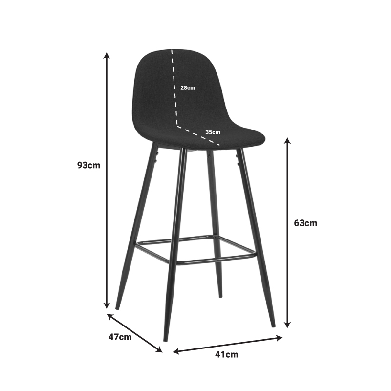 Bar stool medium height Bella pakoworld dark grey velvet-black metal leg 41x47x93cm Bar stool medium height Bella pakoworld dark grey velvet-black metal leg 41x47x93cm