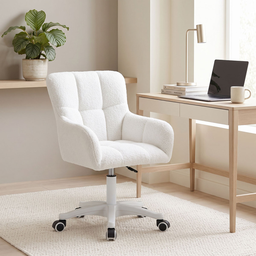 Givole pakoworld office chair in white teddy fabric 55x50x76-86cm