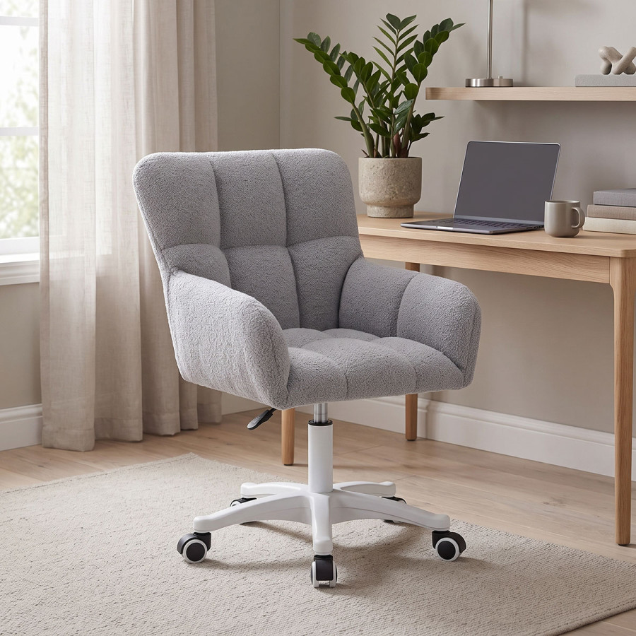 Givole pakoworld office chair in grey teddy fabric 55x50x76-86cm