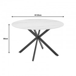Dining table Karg-Stoyen pakoworld 5 pcs white fabric - white-beige marble Φ120x75cm Dining table Karg-Stoyen pakoworld 5 pcs white fabric - white-beige marble Φ120x75cm
