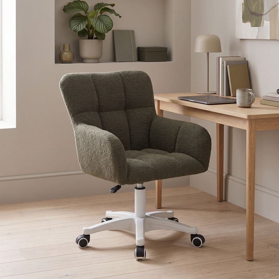 Givole pakoworld office chair in olive green boucle fabric 55x55x75-84cm