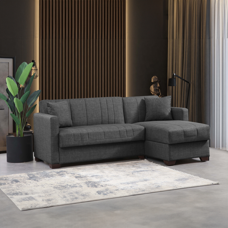Corner sofa-bed with storage space Alaska pakoworld dark grey fabric 204x143x83cm Corner sofa-bed with storage space Alaska pakoworld dark grey fabric 204x143x83cm