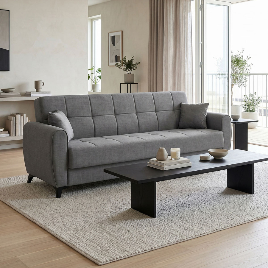 Sofa-bed with storage three-seater Lincoln pakoworld anthracite fabric 225x85x90cm