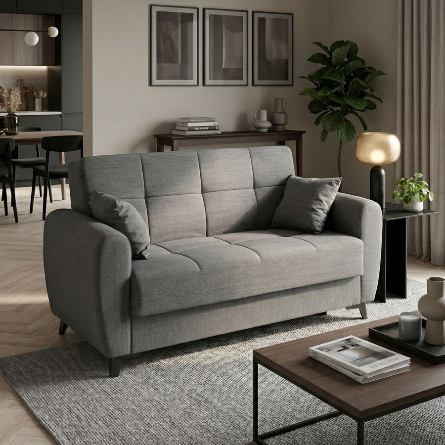 Sofa-bed with storage two-seater Lincoln pakoworld charcoal fabric 165x75x85cm