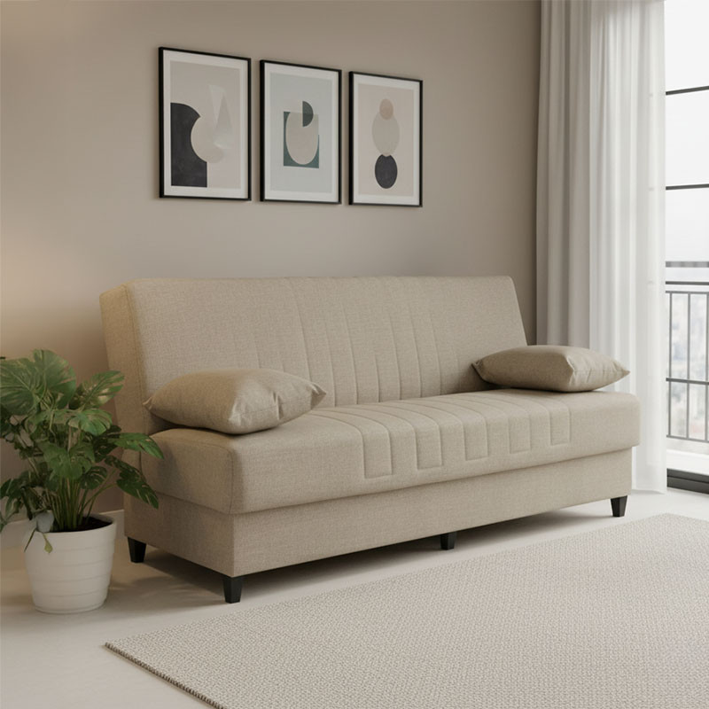 Romina three-seater sofa-bed with storage space pakoworld cream fabric 190x75x85cm