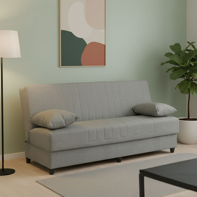 Romina three-seater sofa-bed with storage space pakoworld gray-beige fabric 190x75x85cm
