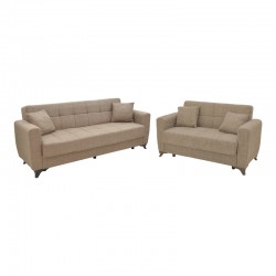 Living room set 2 pcs Modesto pakoworld fabric in light brown shade Living room set 2 pcs Modesto pakoworld fabric in light brown shade