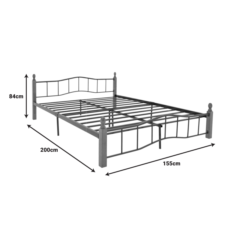 Queen size bed Faryn pakoworld walnut color wood-black metal 150x190cm