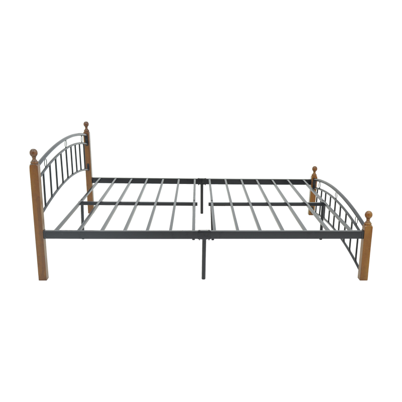 Queen size bed Clarive pakoworld walnut color wood-black metal 150x200cm Queen size bed Clarive pakoworld walnut color wood-black metal 150x200cm