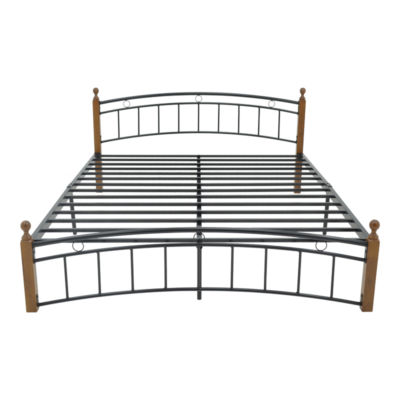 Queen size bed Clarive pakoworld walnut color wood-black metal 160x200cm Queen size bed Clarive pakoworld walnut color wood-black metal 160x200cm