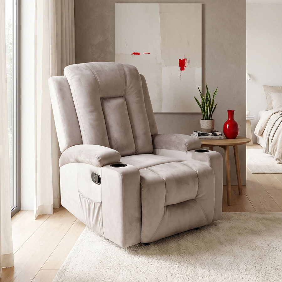 Πολυθρόνα relax Gessel pakoworld βελούδο σε γκρι απόχρωση 80x90x98εκ