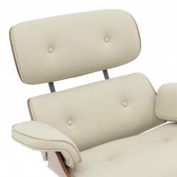 Armchair-footstool relax Jenna pakoworld beige pu-plywood walnut-chrome base 82x92x82cm Armchair-footstool relax Jenna pakoworld beige pu-plywood walnut-chrome base 82x92x82cm