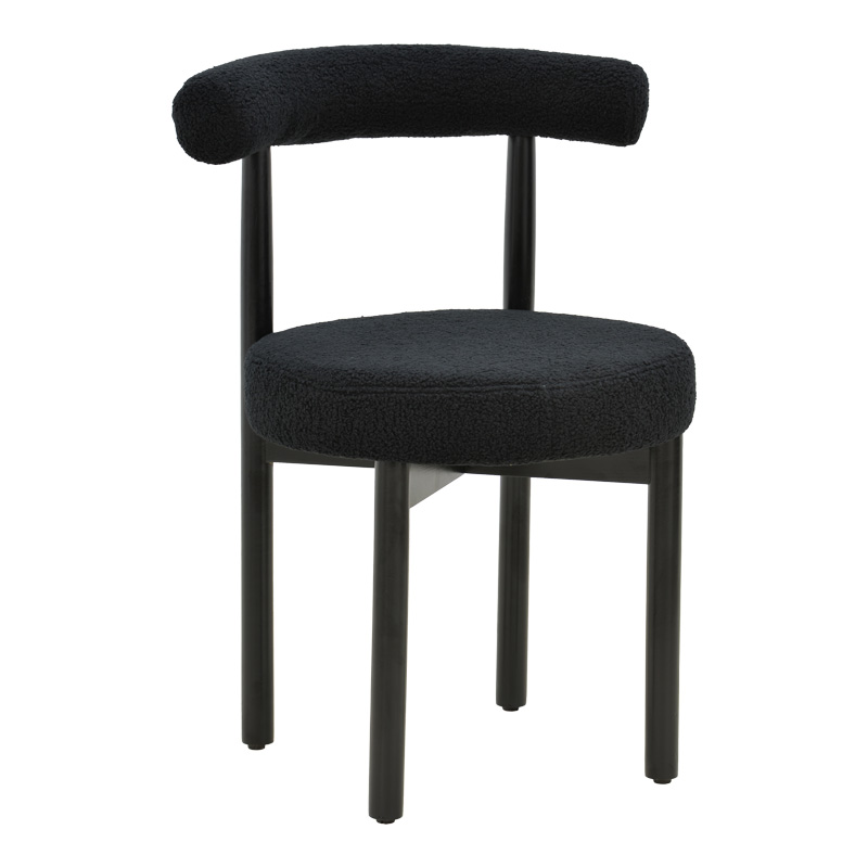 Chair Fenza pakoworld black teddy fabric-beech wood legs in black color 60x54x75cm