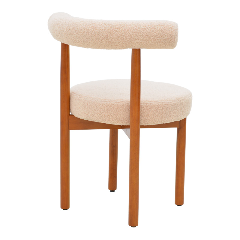 Chair Fenza pakoworld beige teddy fabric-beech wood legs in walnut color 60x54x75cm