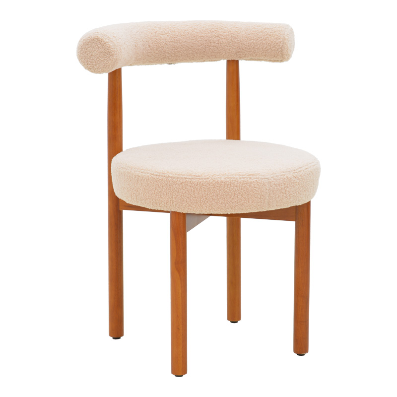 Chair Fenza pakoworld beige teddy fabric-beech wood legs in walnut color 60x54x75cm