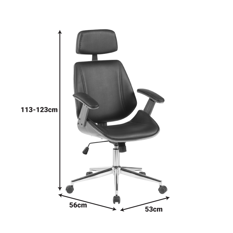Fetseno pakoworld director's office chair black pu-chrome base 53x56x113.5-123.5cm Fetseno pakoworld director's office chair black pu-chrome base 53x56x113.5-123.5cm