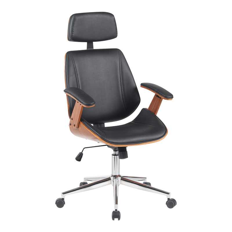 Fetseno pakoworld director's office chair black pu-chrome base 53x56x113.5-123.5cm