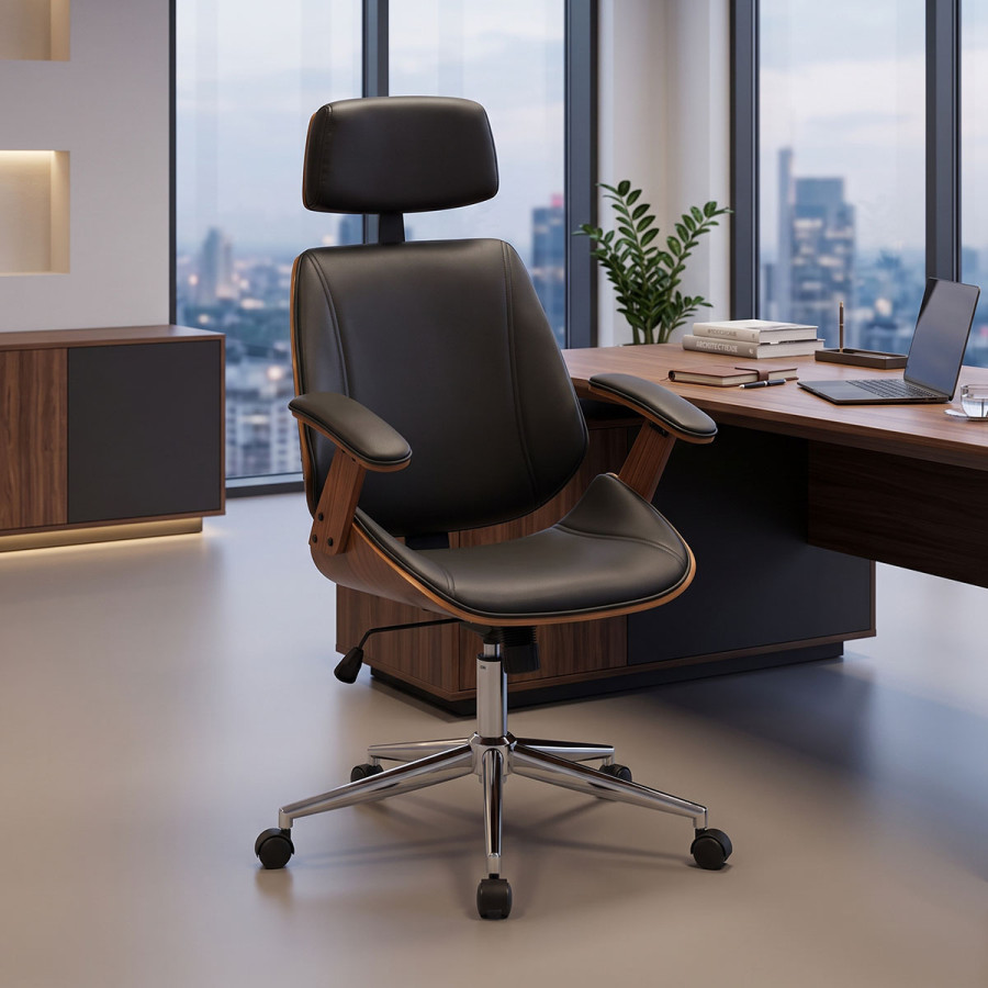Fetseno pakoworld director's office chair black pu-chrome base 53x56x113.5-123.5cm
