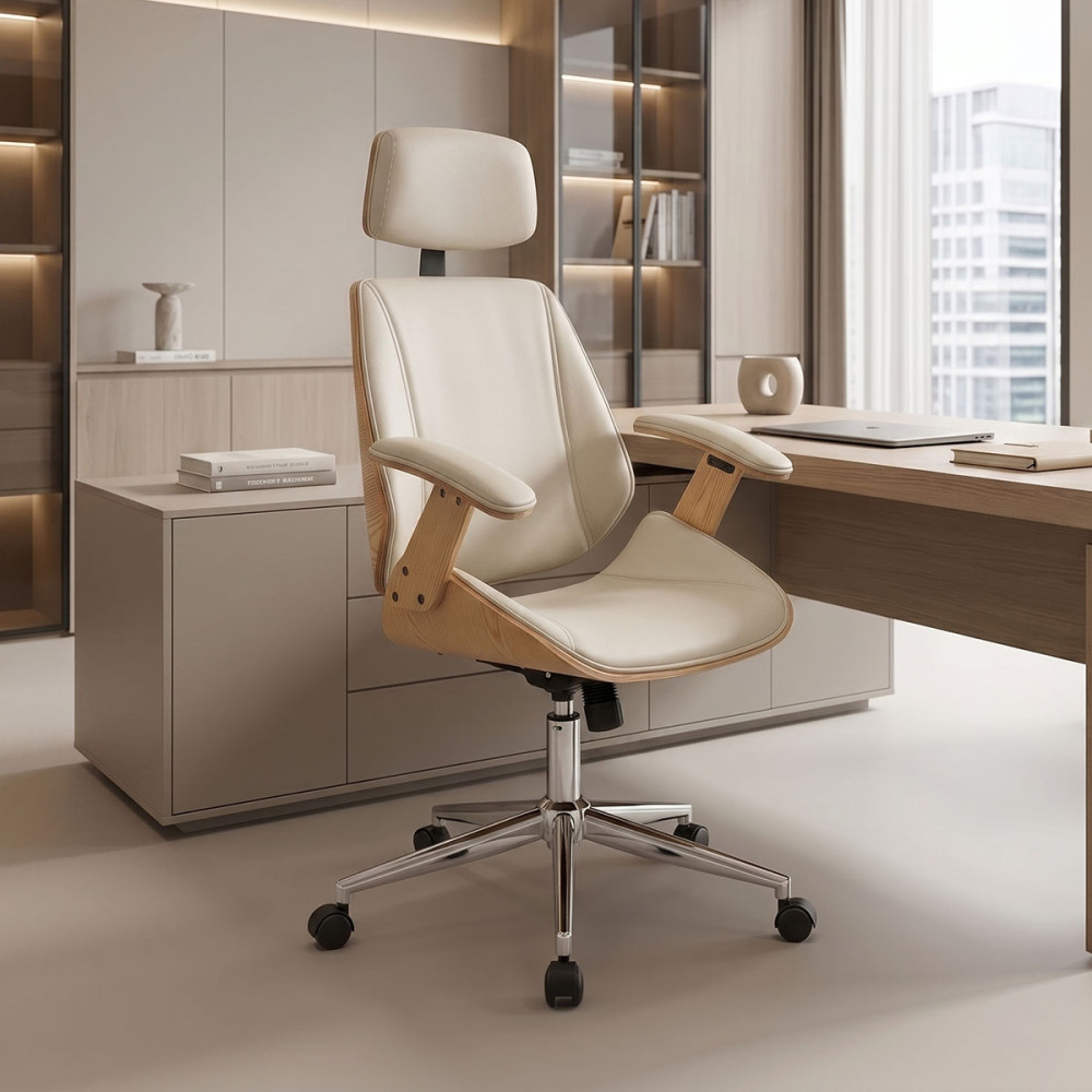Fetseno pakoworld director's office chair beige pu-chrome base 53x56x113.5-123.5cm