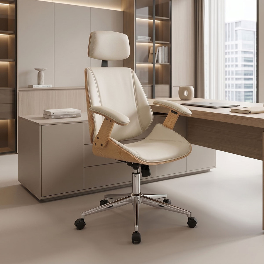 Fetseno pakoworld director's office chair beige pu-chrome base 53x56x113.5-123.5cm