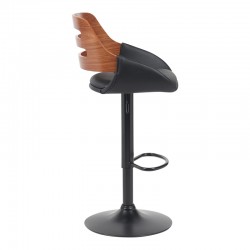 Fern pakoworld folding bar stool black pu- walnut wood - black metal 50x48.5x89-110.5cm