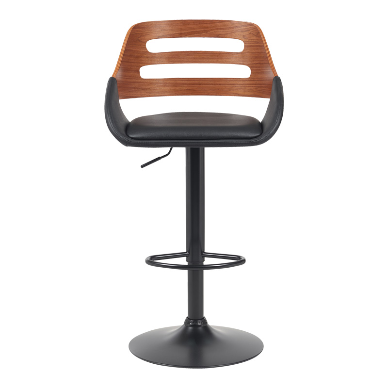 Fern pakoworld folding bar stool black pu- walnut wood - black metal 50x48.5x89-110.5cm