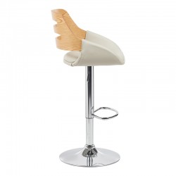 Fern pakoworld folding bar stool beige pu- gray wood - chrome metal 50x48.5x89-110.5cm
