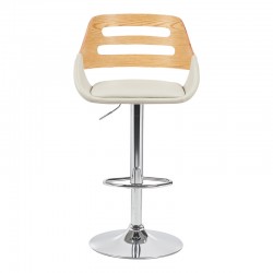 Fern pakoworld folding bar stool beige pu- gray wood - chrome metal 50x48.5x89-110.5cm