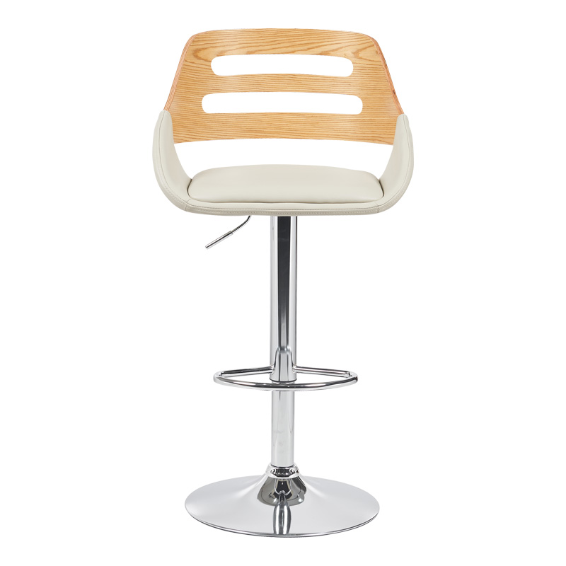 Fern pakoworld folding bar stool beige pu- gray wood - chrome metal 50x48.5x89-110.5cm