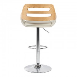 Fern pakoworld folding bar stool beige pu- gray wood - chrome metal 50x48.5x89-110.5cm