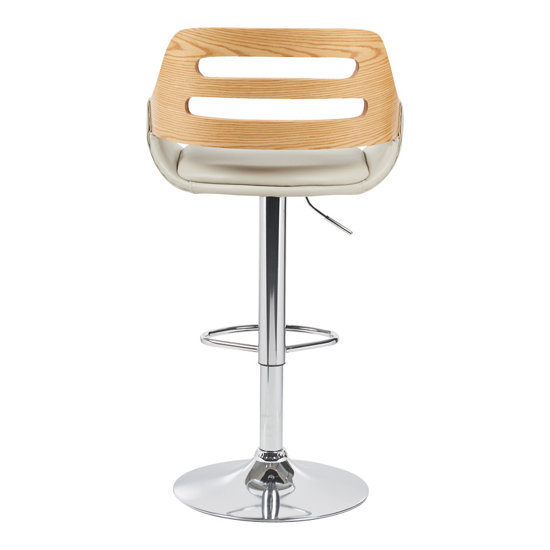 Fern pakoworld folding bar stool beige pu- gray wood - chrome metal 50x48.5x89-110.5cm