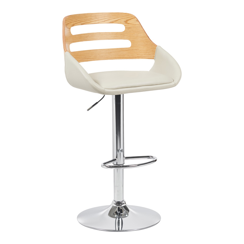 Fern pakoworld folding bar stool beige pu- gray wood - chrome metal 50x48.5x89-110.5cm