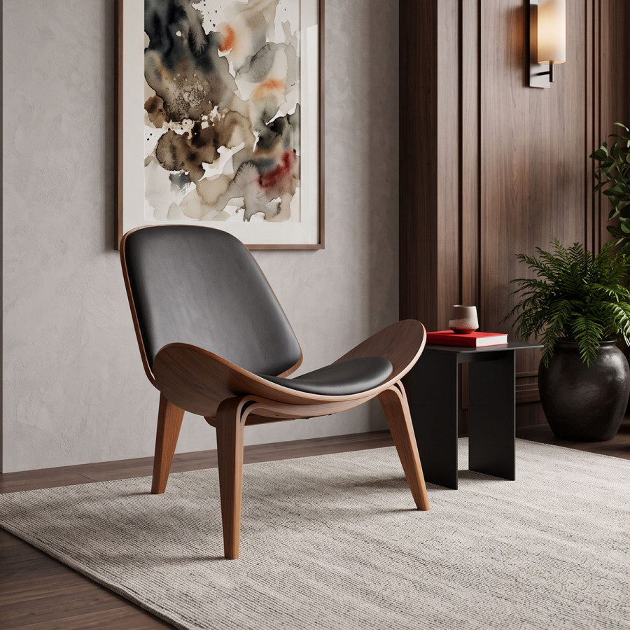 Πολυθρόνα Vilma pakoworld PU μαύρο- plywood καρυδί 90x76.5x74.5εκ