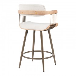 Bar stool Cameo pakoworld metal bronze-white-wash wood-beige fabric 53x50x93cm