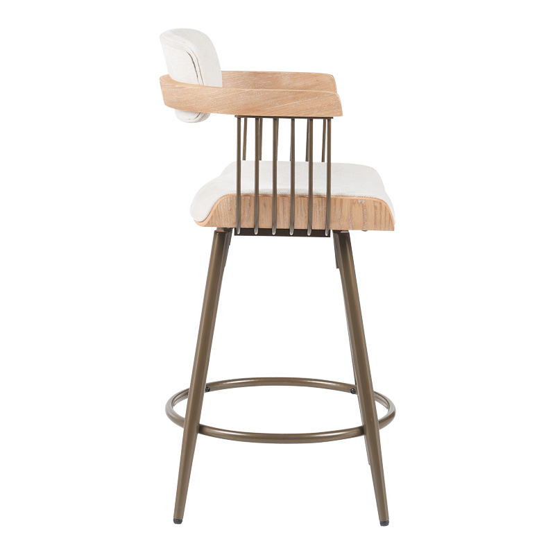 Bar stool Cameo pakoworld metal bronze-white-wash wood-beige fabric 53x50x93cm