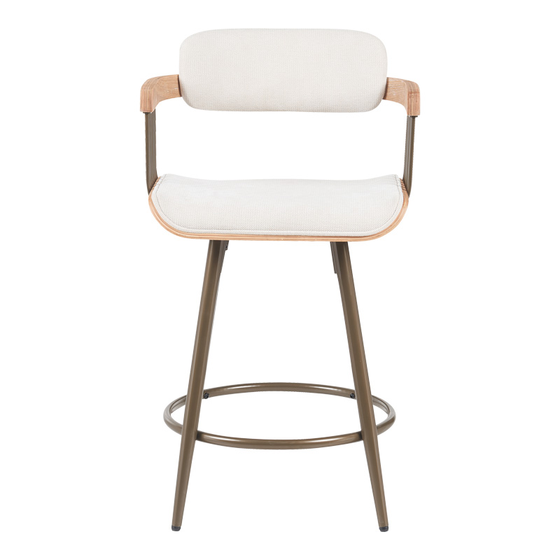 Bar stool Cameo pakoworld metal bronze-white-wash wood-beige fabric 53x50x93cm