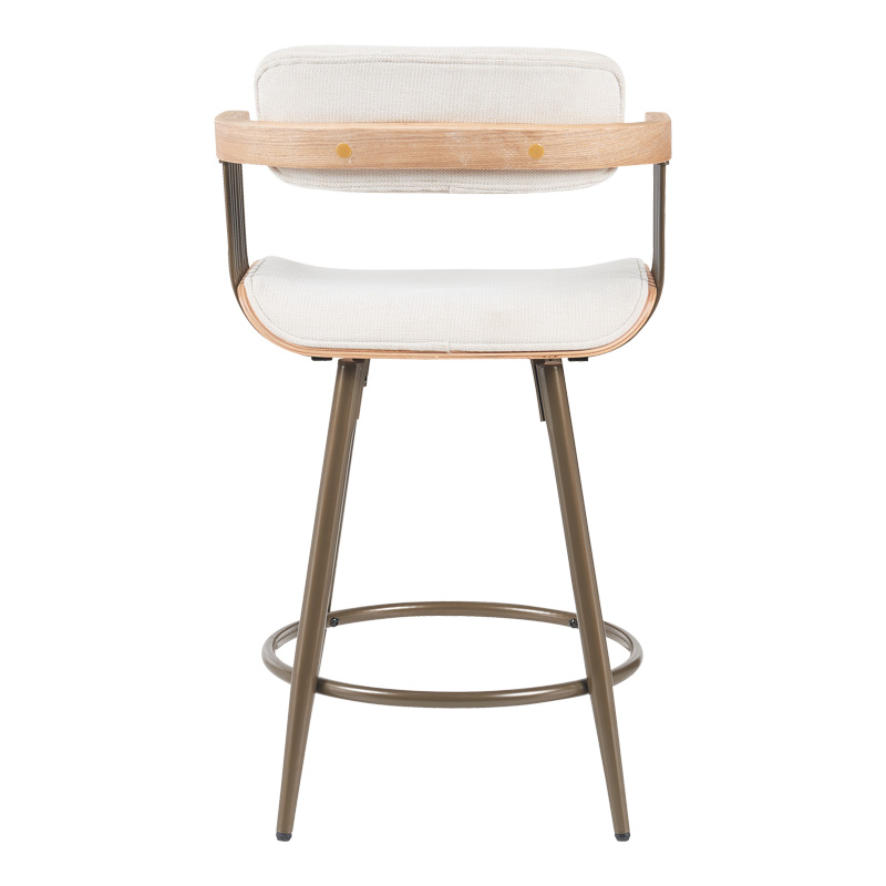 Bar stool Cameo pakoworld metal bronze-white-wash wood-beige fabric 53x50x93cm