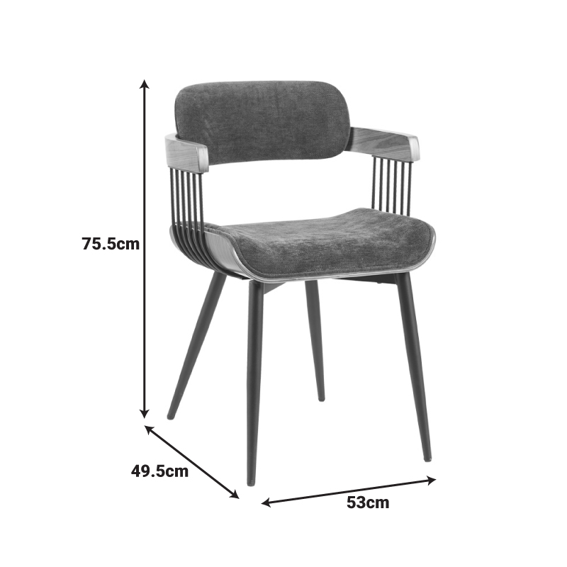 Armchair Cameo pakoworld metal black-walnut wood-dark grey fabric 53x49.5x75.5cm Armchair Cameo pakoworld metal black-walnut wood-dark grey fabric 53x49.5x75.5cm